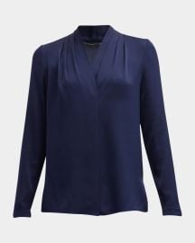 Kobi Halperin Nellie Pleated V-Neck Long-Sleeve Blouse at Neiman Marcus